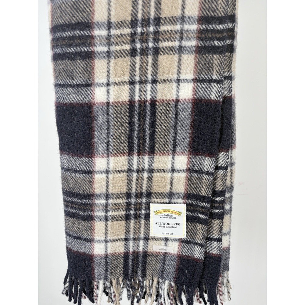 James Pringle All Wool Rug 56x48 Navy Stewart Tartan Throw Scotland Plaid - Picture 2 of 5